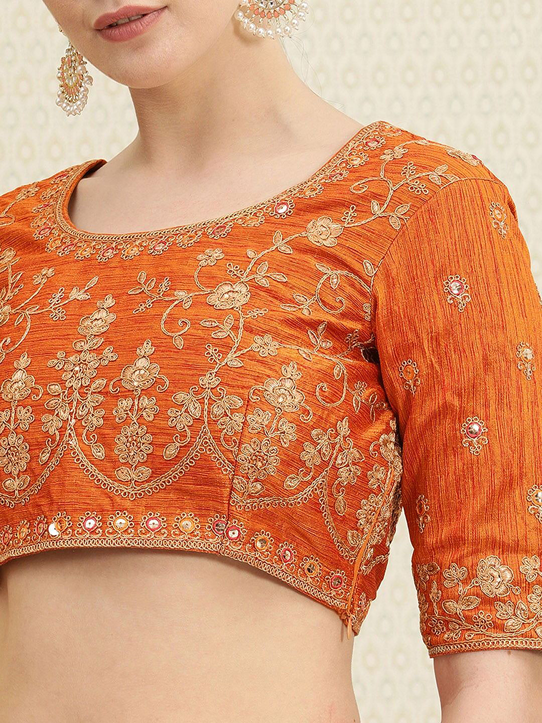 Floral Beads, Stones & Sequined Silk Blend Banarasi Saree (GS11999) - Image 5