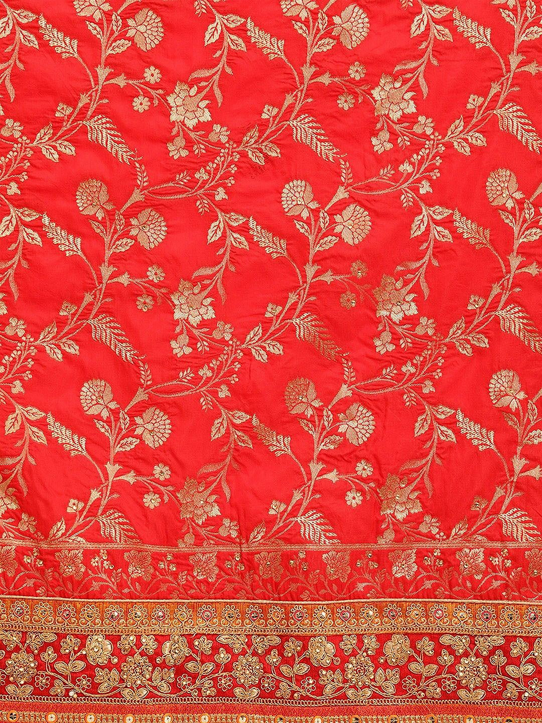 Floral Beads, Stones & Sequined Silk Blend Banarasi Saree (GS11999) - Image 6