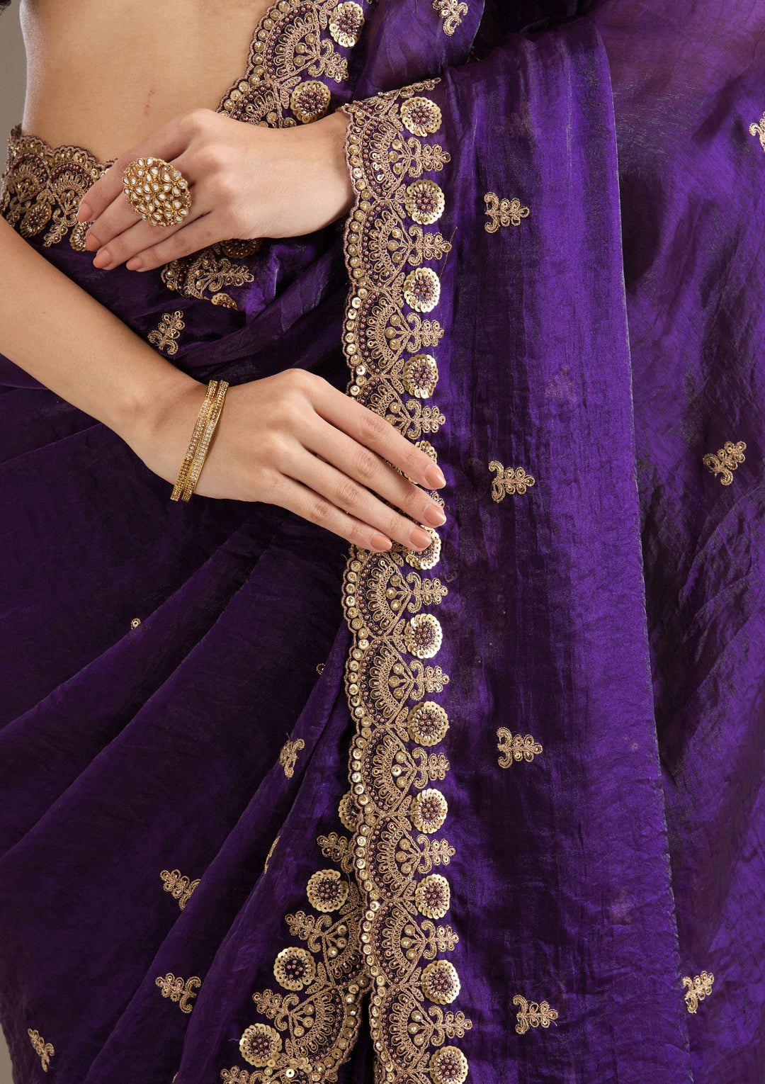 Purple Zariwork & Sequins Embroidery Tissue Saree (GS11122) - Image 7