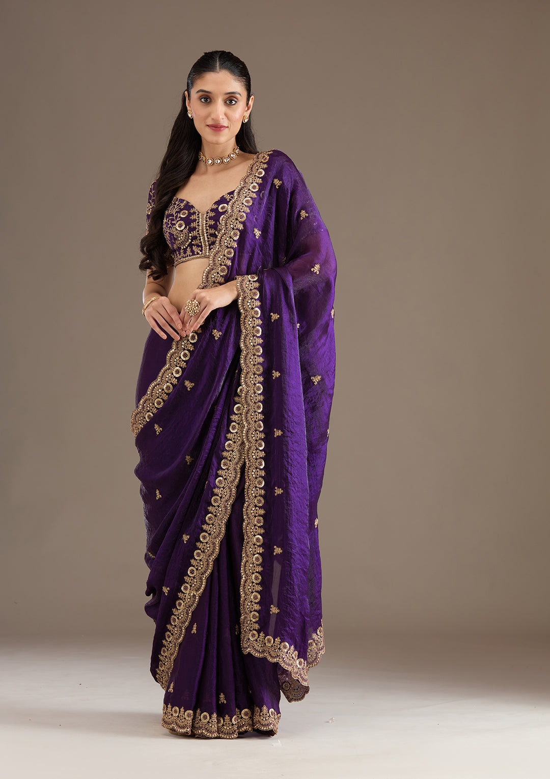 Purple Zariwork & Sequins Embroidery Tissue Saree (GS11122) - Image 6