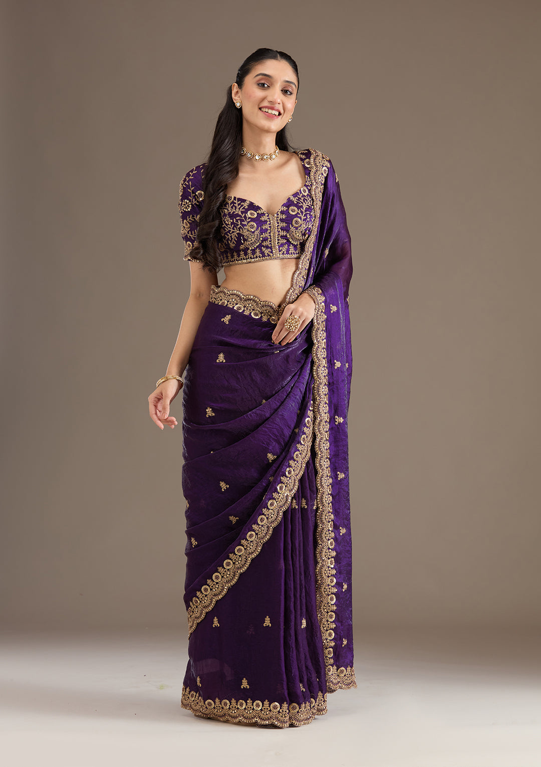 Purple Zariwork & Sequins Embroidery Tissue Saree (GS11122) - Image 5