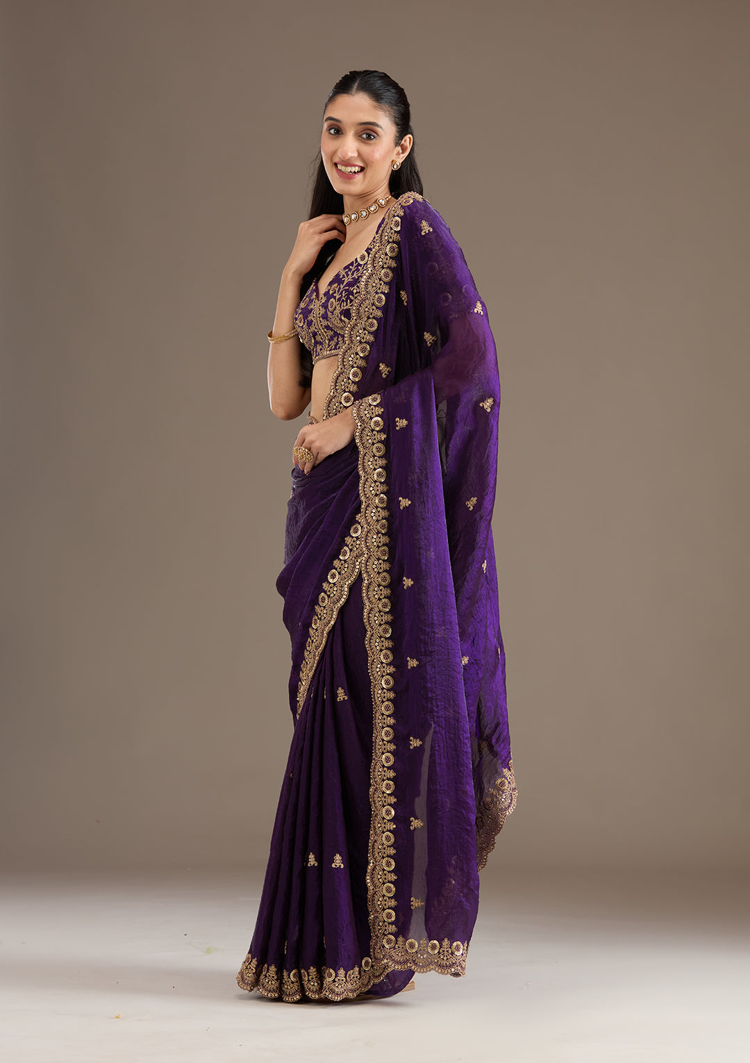 Purple Zariwork & Sequins Embroidery Tissue Saree (GS11122) - Image 4