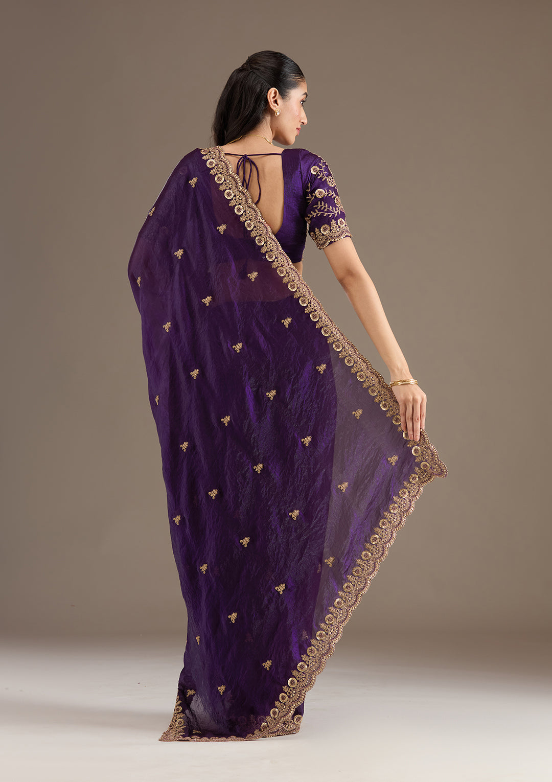 Purple Zariwork & Sequins Embroidery Tissue Saree (GS11122) - Image 3