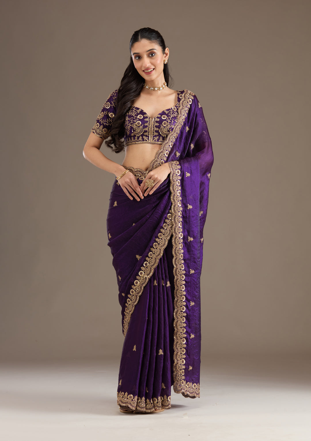 Purple Zariwork & Sequins Embroidery Tissue Saree (GS11122)