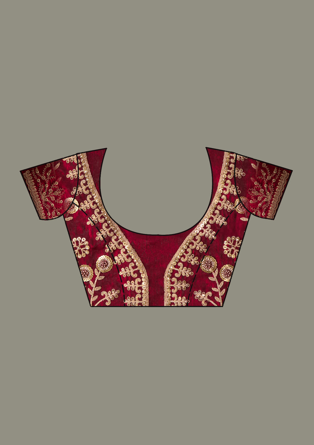 Dark Maroon Zariwork & Sequins Embroidery Tissue Saree (GS11121) - Image 9