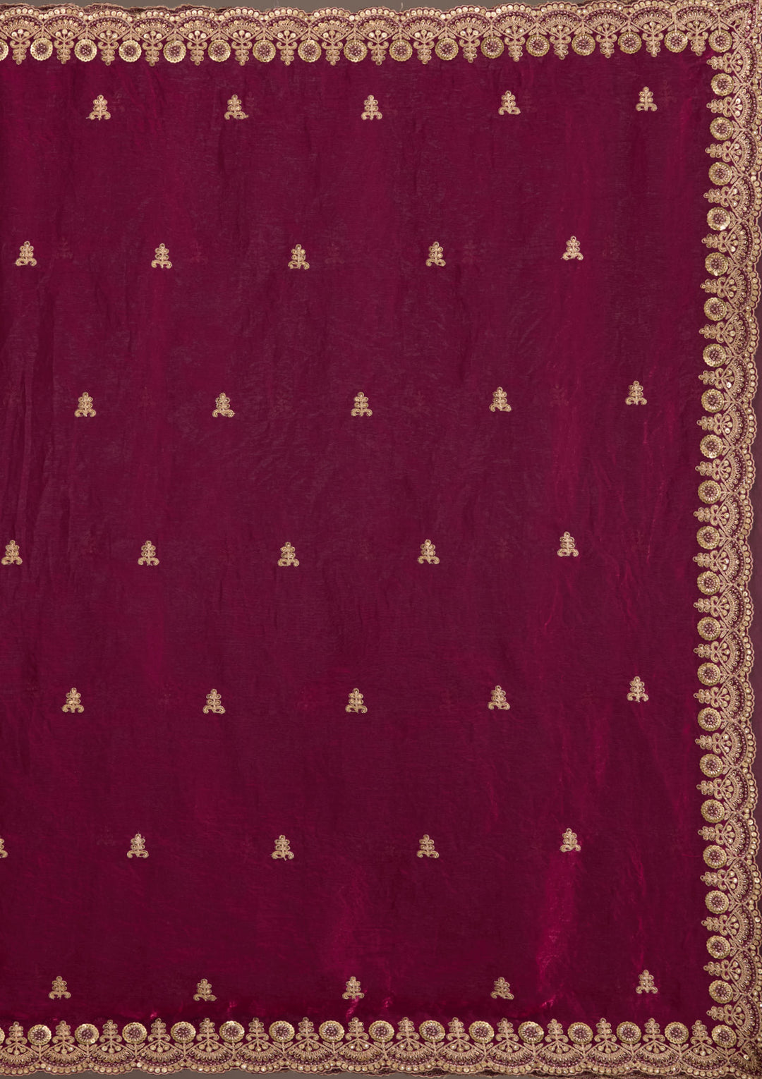 Dark Maroon Zariwork & Sequins Embroidery Tissue Saree (GS11121) - Image 8