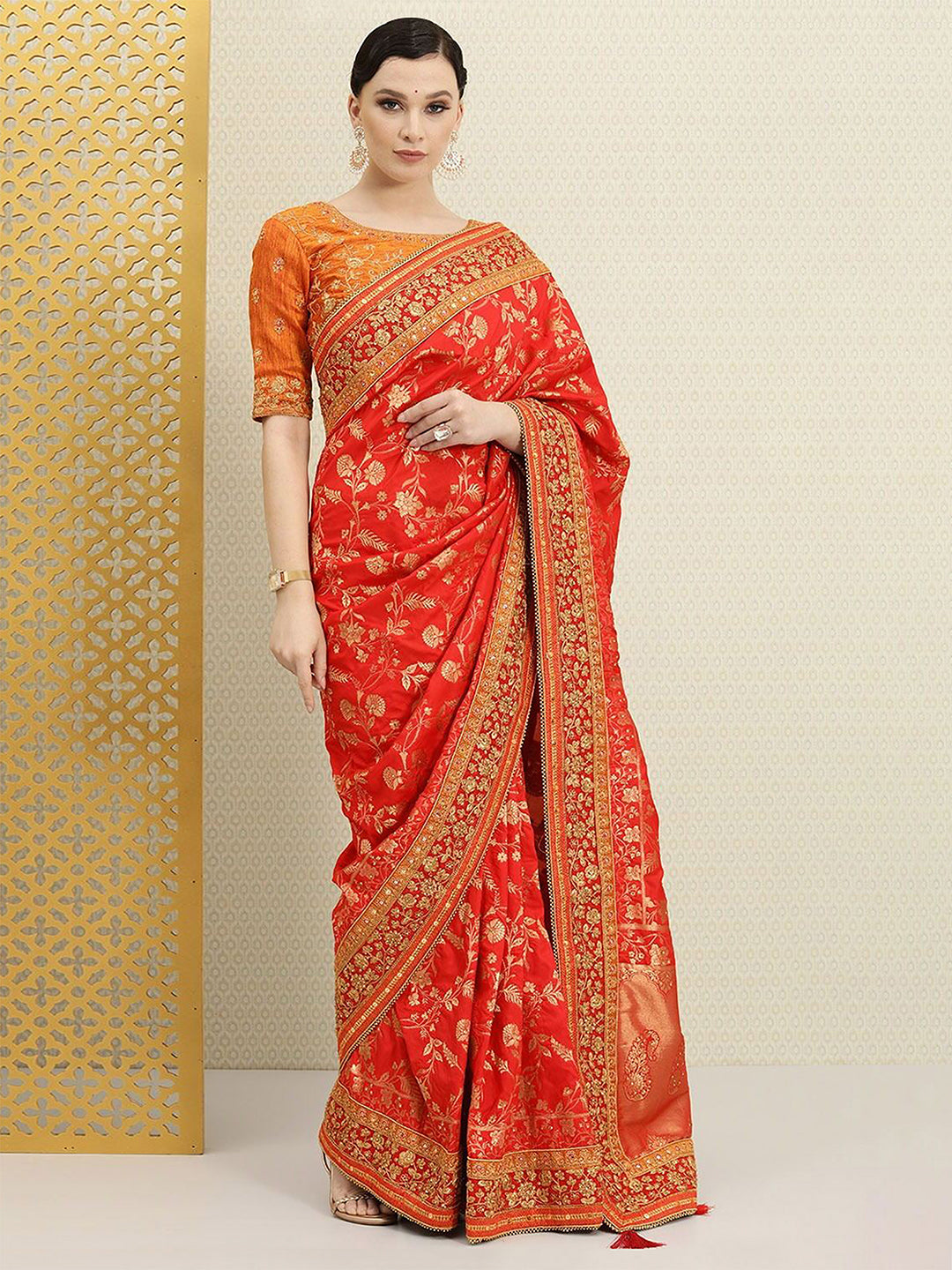 Floral Beads, Stones & Sequined Silk Blend Banarasi Saree (GS11999)
