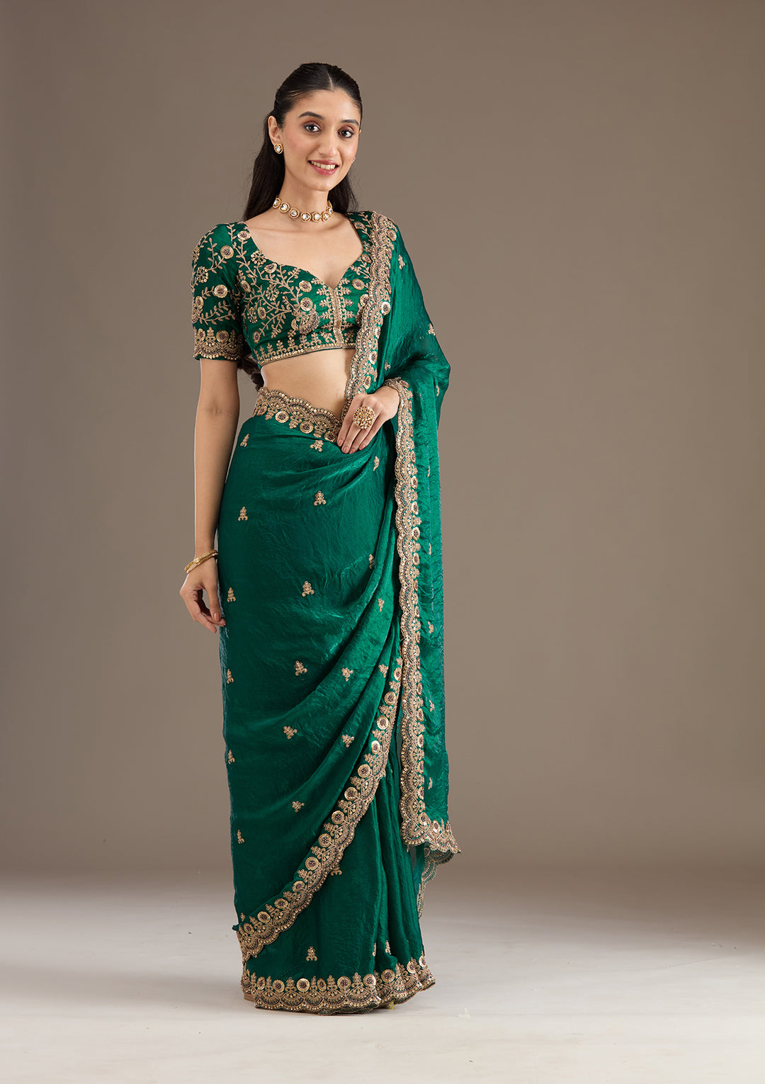Peacock Green Zariwork & Sequins Embroidery Tissue Saree (GS11123) - Image 6