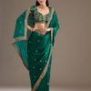 Peacock Green Zariwork & Sequins Embroidery Tissue Saree (GS11123)